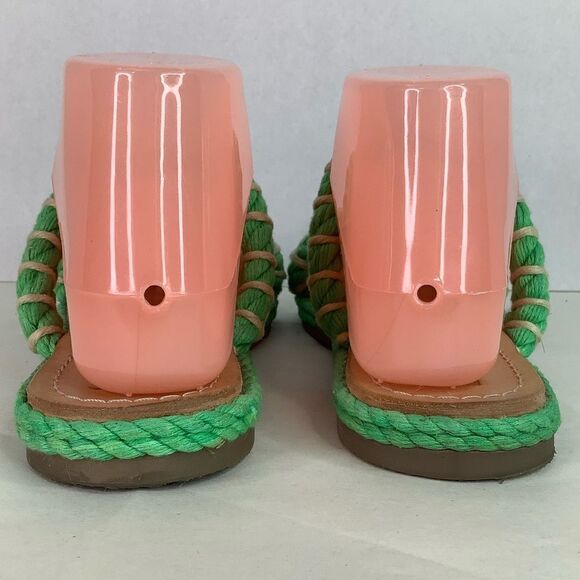 Manebi Espadrilles Slip On GreenTextile Tan Leather Flat Women’s Sandals Sz 8 - Picture 7 of 11